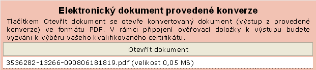 4.2.1.3. Finální skenování předlohy Jestliže se náhled jeví jako čitelný, sejměte předlohu na čisto stiskem tlačítka Skenovat. 4.3. Konverze předloh do formátu PDF Sejmuté předlohy ať ji skenerem nebo ze souborů jsou zkonvertovány do souboru ve formátu PDF.