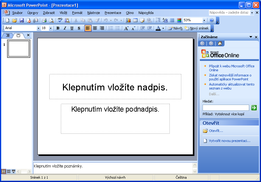 2 Microsoft Office PowerPoint 2003 Práci s podokny úloh, včetně nových podoken úloh Začínáme a Zdroje informací, jsme probírali v kapitole 4 publikace Úvod do Microsoft Office 2003, část Podokna úloh