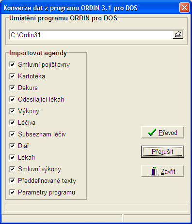 ORDIN HomeCare uživatelská příručka k programu Převedení dat se provádí pouze jednorázově, při přechodu ze starší verze ORDIN pro DOS.
