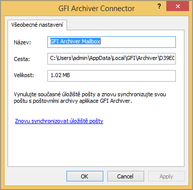 4.3 Nastavení databáze Software Outlook Connector ukládá v místní databázi následující data: Hlavičky e-mailů v archivech pošty na serveru GFI Archiver E-maily, které jsou přístupné, pokud nefunguje