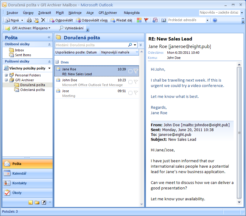 Snímek obrazovky 1: Office 2003/2007: E-maily v doručené poště