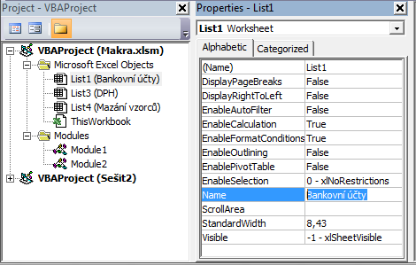 EDITACE MAKER PROGRAMOVÝM ZÁPISEM Okno vlastností (Properties) Okno vlastností mění svůj obsah v závislosti na výběru objektu v Okně projektu (viz Obr. 25).