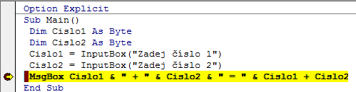 LADĚNÍ PROGRAMOVÉHO KÓDU Obr. 52 Zahájení ladění ikonou Step Into Přerušením na zarážce Tento způsob využívá zarážek (breakpoints), které automaticky pozastaví chod programu.