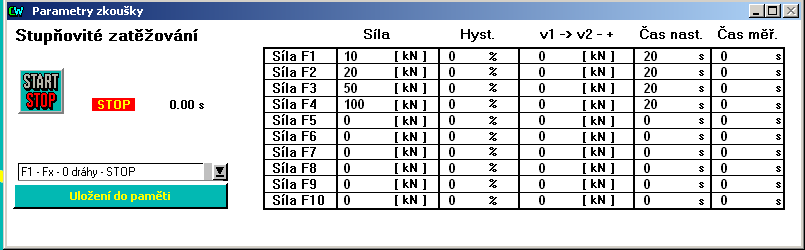 V těchto oknech volíme výstupní data o zkoušce. Pro výběr vždy zaškrtneme kliknutím myši na šedé políčko. Např.