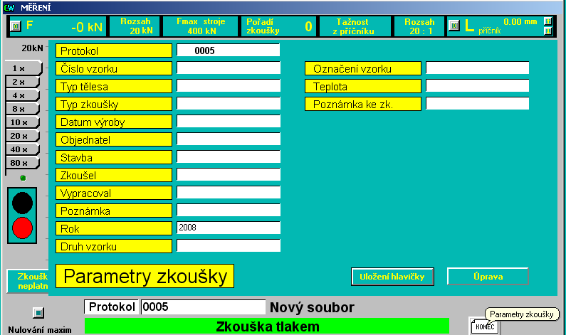 Změna roku. Otevřete panel pro Parametry zkoušky.