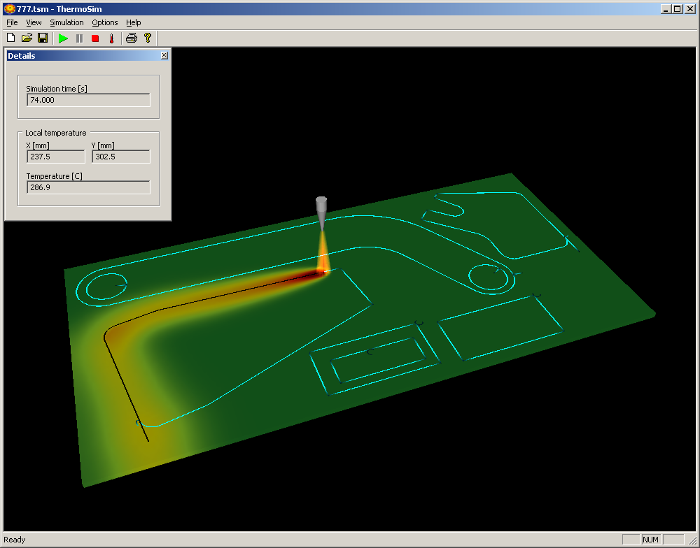 ThermoSim Uživatelská příručka Přehled Interaktivní aplikace ThermoSim slouží k simulaci vývoje tepelného pole v průběhu pálení obrobků z kovových plátů.