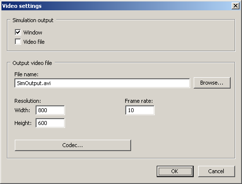 Renderování videa Kromě výstupu do okna je možné přesměrovat výstup simulace do video souboru.