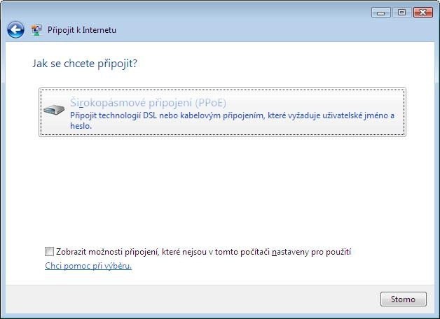 Konfigurace PPPoE připojení v OS Microsoft Windows Vista Strana 3 (celkem 10) Je možné, že se Vám poté zobrazí upozornění Už jste připojeni k