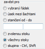 Výběrem třech tlačítek projektant určuje materiál a uložení potrubí. Pozor, některé kombinace uložení potrubí a úpravy dna rýhy nedávají smysl. (Např.