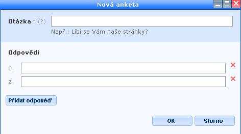 8.16 Vložení a úprava jednoduché ankety Anketu, která je integrována v systému Webnode, vložíte přetažením tlačítka Anketa v části Obsah v horní liště na vámi vybrané