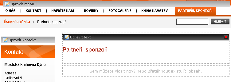 Novou (prázdnou) webovou stránku vložíte tak, že v horní liště kliknete v části Objekty na tlačítko Nový a vyberete položku Stránka.