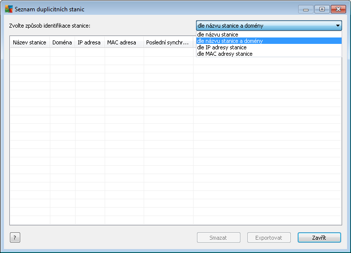 Tento dialog vám umožňuje identifikovat duplicitní stanice ve vaší síti (tj. stanice se stejnými názvy). K takové duplicitě může dojít třeba i při identifikaci MAC adresy (např.