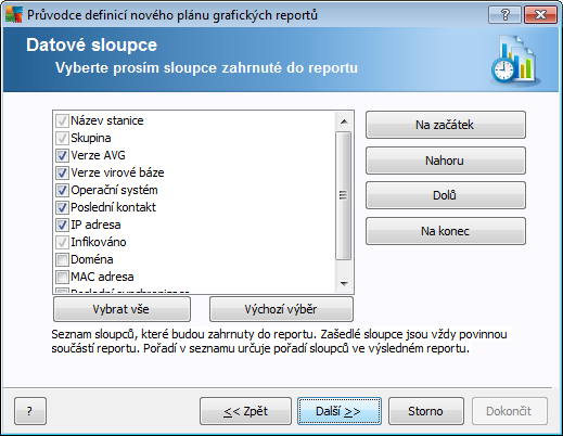 Pokud jsou pro daný report k dispozici další parametry, vyplňte požadované hodnoty, popřípadě ponechte nastavení výchozí.