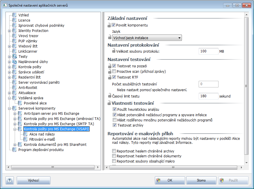 10.3.5. Kontrola pošty pro MS Exchange (VSAPI) Tato položka obsahuje možnosti nastavení Kontroly pošty pro MS Exchange (VSAPI).