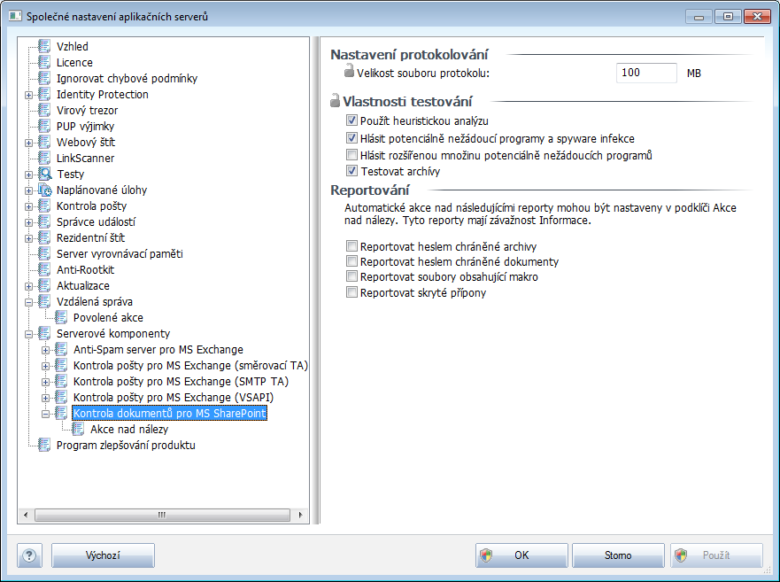 10.3.6. Kontrola dokumentů pro MS SharePoint Tato položka obsahuje možnosti nastavení Kontroly dokumentů pro MS SharePoint.