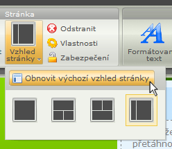 ZMĚNA ROZVRŢENÍ STRÁNKY Změnu rozvržení stránek (použít i po změně šablony) provedete po kliknutí na tlačítko Vzhled stránky (obr. 29) v sekci Stránka. Jsou na výběr 4 základní možnosti rozvržení.