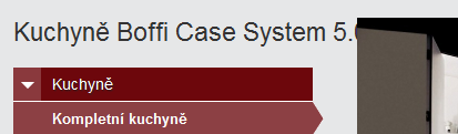 Stránka: Galerie interiérů Barevnost této části i menu a rozcestník již bylo řešeno výše. Podstránka: Kuchyně Boffi Na této podstráce se objeví text nad levým menu, což je určitě špatně.