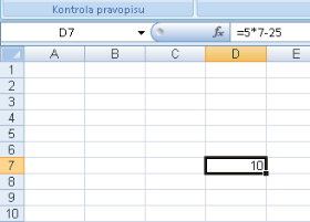 5. Vzorce a funkce 5.1. Jednoduché výpočty Vzorce jsou rovnice, které provádějí výpočty z danými hodnotami v listu. Vzorec začíná znaménkem rovná se (=).