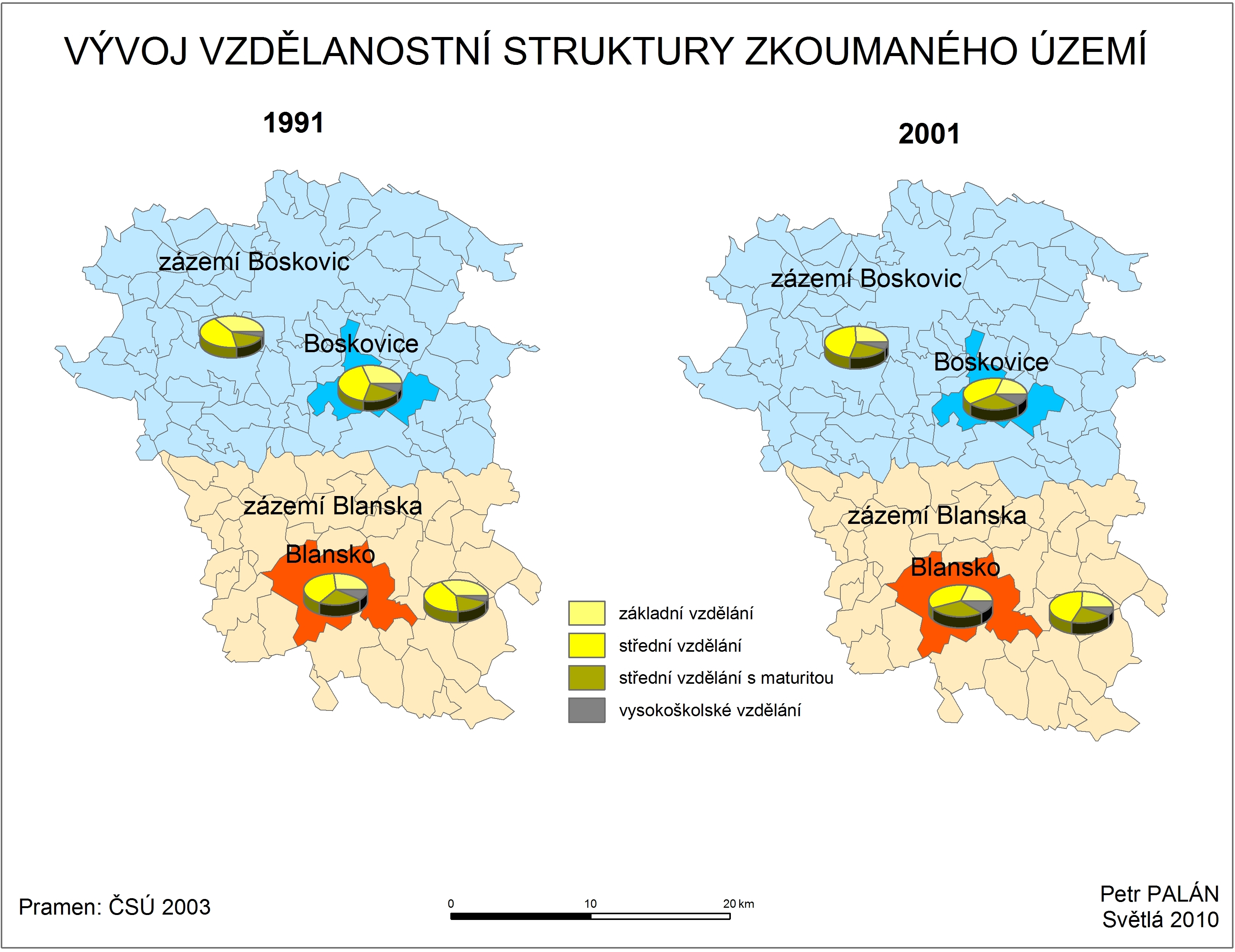 Obr. 32: Vývoj vzdělanostní struktury zkoumaného území (1991, 2001) 7.