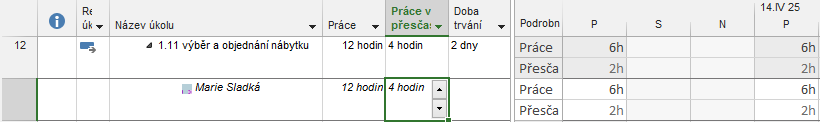 5 Zdroje 111 V dialogovém okně Styl podrobností vybereme z nabídky Dostupná pole položku Přesčasová práce a klikneme do tlačítka Zobrazit. Práci s dialogovým oknem ukončíme tlačítkem OK.