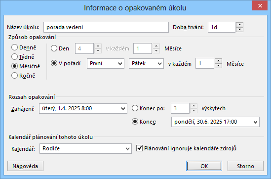 4 Úkoly 85 Pozor! Tažením za pravou hranu pruhu úkolu prodlužujeme dobu trvání úkolu. Časová rezerva úkolů 1.4 a 1.5 se snížila z 10 na 6 dnů.