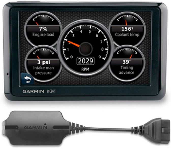 Toto čidlo umí komunikovat s diagnostikou automobilu a získané údaje pak zobrazuje na displeji navigace Garmin.