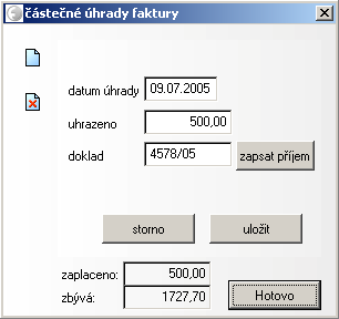 Kliknutím na tlačítko "zapsat příjem" (poté co jsou vyplněny všechna pole) program vytvoří záznam o příjmu v pokladně a nabídne vytištění příjmového pokladního dokladu.