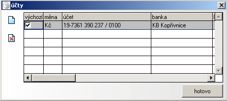 Po instalaci programu je zde pouze Kč a EUR. Kliknutím na tlačítko pro zápis nového záznamu vytvoříte nový řádek do kterého můžete zapsat další měny.