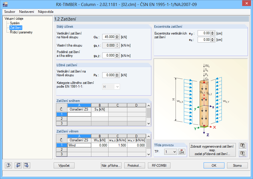 12 Sloup Průřez bude kruhový o průměru 21 cm. 12.2.2 Zatížení Zatěžovací stav č. 1 pro vlastní tíhu se vytvoří automaticky.