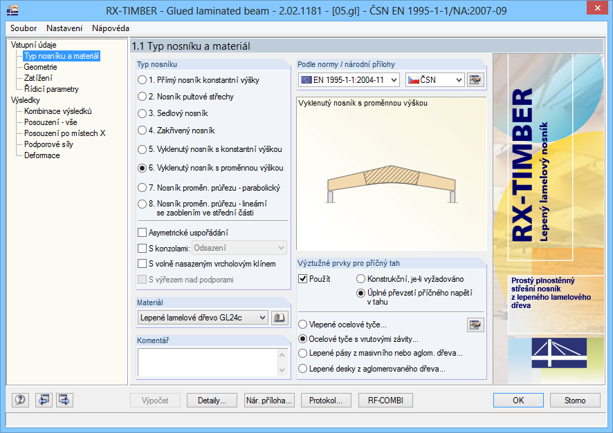 5 Zadání 5. Zadání Vstupní dialogy si představíme na programu RX-TIMBER Glued Laminated Beam.