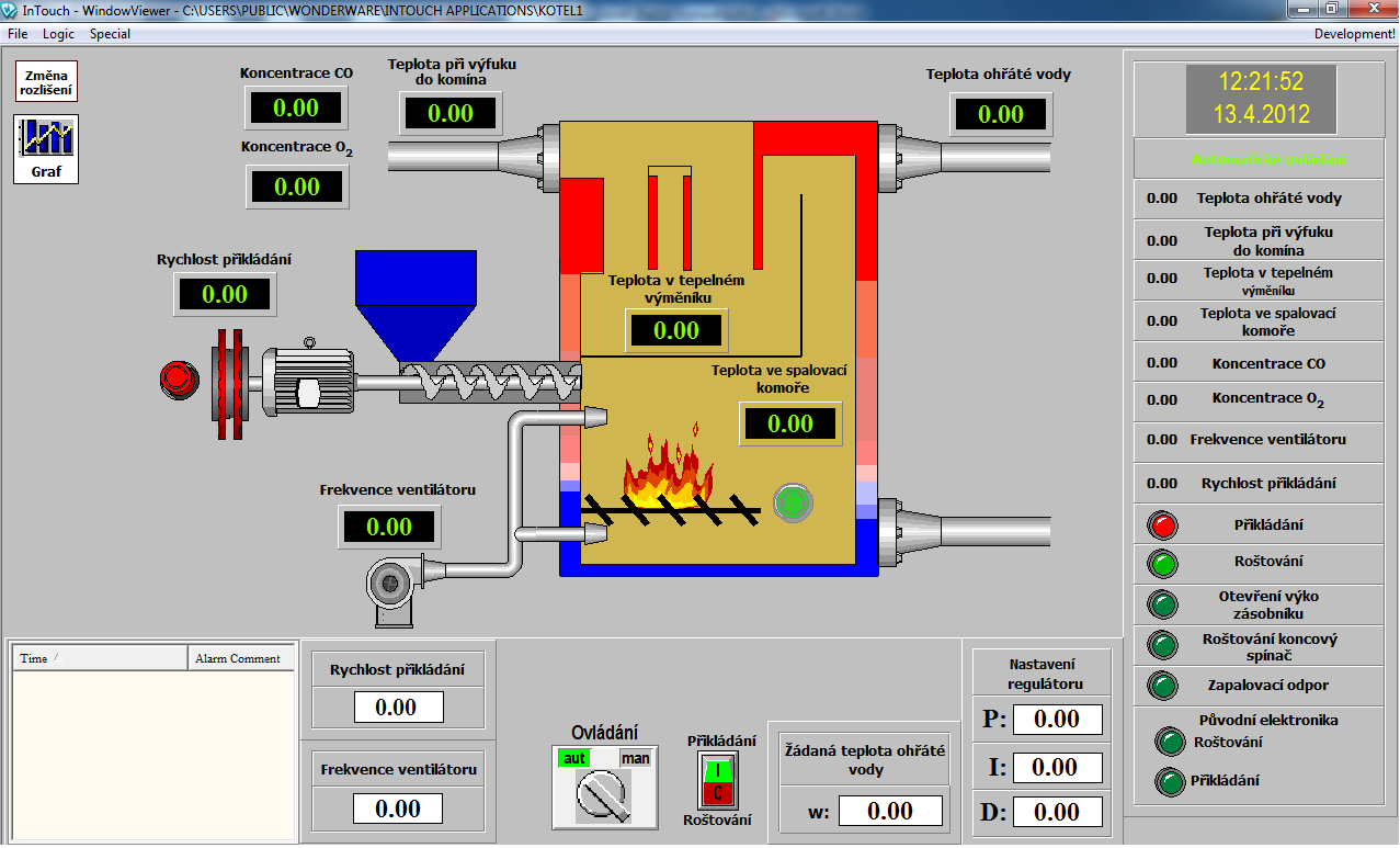 Figure 2 Visualization of biomass fired boiler It is also possible to monitor the speed of feeding and frequency of blowing air into the combustion chamber.