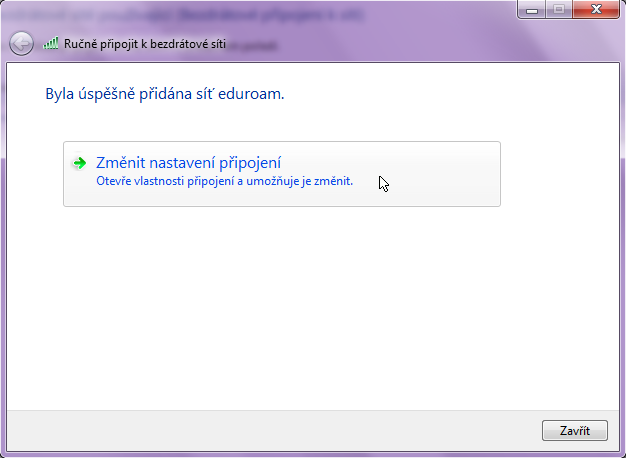 Obr. 85: Vytvoření síťového profilu Nyní jsme úspěšně přidali bezdrátovou síť Eduroam