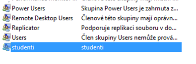 1.2.3. Zadejte název student a stiskněte Kontrola názvů, abyste měli jistotu, že tento uživatel v systému opravdu existuje.