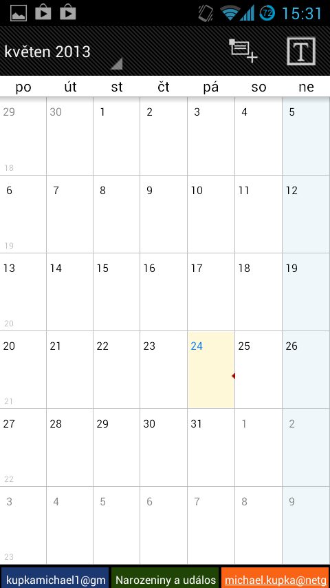 Při prvním spuštění aplikace Business Calendar budete dotázáni na zvolení kalendáře/kalendářů, které chcete v aplikaci používat.