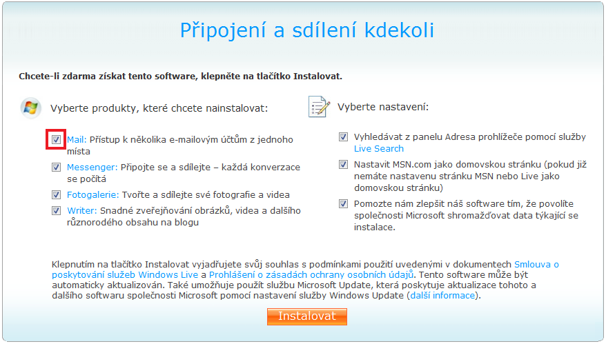 3. Instalace Instalační program Windows Live Mail je volně k dispozici ke stažení na adrese: http://get.live.