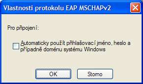 automatického použití přihlašovacího jména. Síť je nastavena a potvrzením jednotlivých dialogů se vrátíme do okna Síťová připojení.