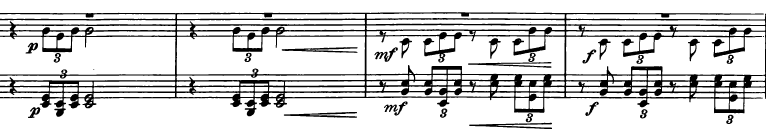 Obrázek č. 67c Pak pronikne sólo prvního lesního rohu in F blízko orchestru (obrázek č. 68) a poslední dohra rohu za scénou (obrázek č. 69). Obrázek č. 68 Obrázek č.