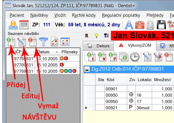 Základní ovládání programu 3. Nová léčba (>> F10) Po přidání nového data Návštěvy se automaticky jako další okno otevře průvodce přidáním nové léčby.