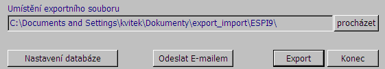V části Umístění exportního souboru si nastavte adresář tlačítkem procházet (tím si uživatel zasílané údaje zálohuje) a po stisknutí tlačítka Export je zahájeno generování dat ve formátu Datového
