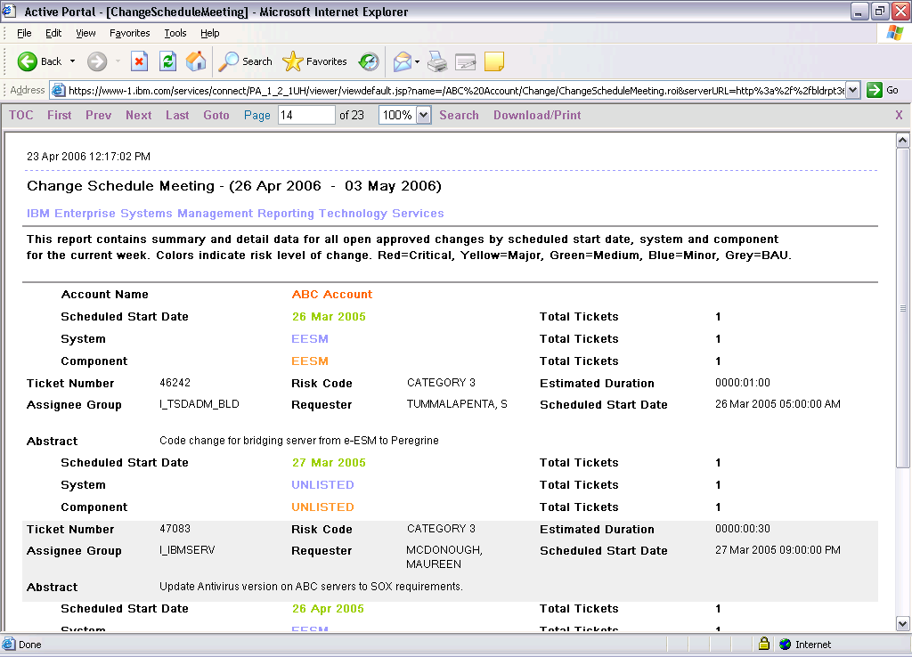 Global Systems Management Reporting Technology Change Schedule