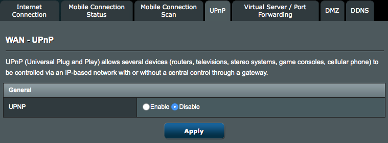 4.3.4 UPnP Technologie UPnP (Universal Plug and Play) umožňuje ovládat více zařízení (směrovače, televizory, stereofonní systémy, herní konzole, mobilní telefony) prostřednictvím sítě na bázi IP s