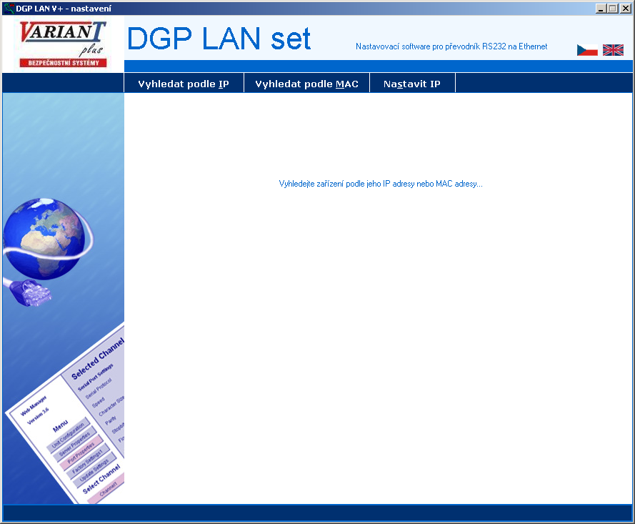 1.0 Nastavení DGP LAN V+ Převodník DGP LAN V+ se programuje a nastavuje přes konfigurační program DGP LAN set a umožňuje nastavit DGP LAN V+ přímo přes vnitřní síť.