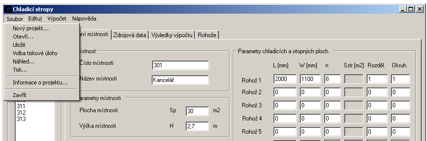 Obr. 10 Hlavní (výchozí) formulář programu s aktivovanými poli pro zadávání 4.2.1. Nabídkové menu Nabídkové menu obsahuje čtyři rozbalovací menu Soubor, Edituj, Výpočet a Nápověda (Obr. 11).