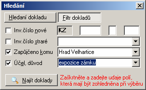 Dialog s přednastavenými hodnotami (rejstříky) lze též vyvolat dvojklikem v konkrétním poli nebo v příslušném poli zadat. (tečku).