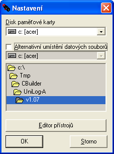 6 Nastavení V objektech Pracovní adresář zvolte, disk a adresář pro ukládání pracovních souborů. V poli Disk paměťové karty vyberte disk, na kterém máte na své čtečce namapovánu kartu MMC či SD.