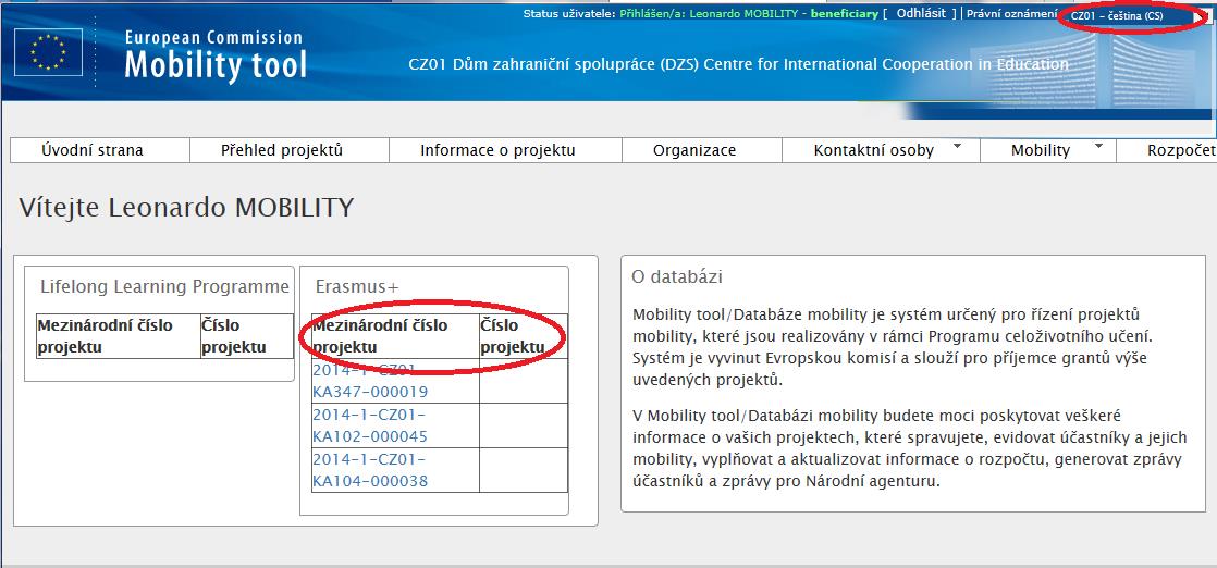 3 Projekt 3.1 Jak zobrazit podrobné informace o projektu? 1. Přihlaste se do Databáze mobility.