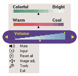 JEZDEC WARM - COOL Jezdcem Warm - Cool (Tepl - studen ) se nastavuje teplota barev. PosunutÌm jezdce na stranu Warm nastavìte teplejöì, naëervenalè barvy.