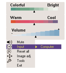 MENU INPUT SELECT Menu Input Select (V bïr vstupu) definuje zdroj zobrazovanèho videosign lu. Po vybr nì tohoto menu se zobrazì aktu lnì zdroj videosign lu.