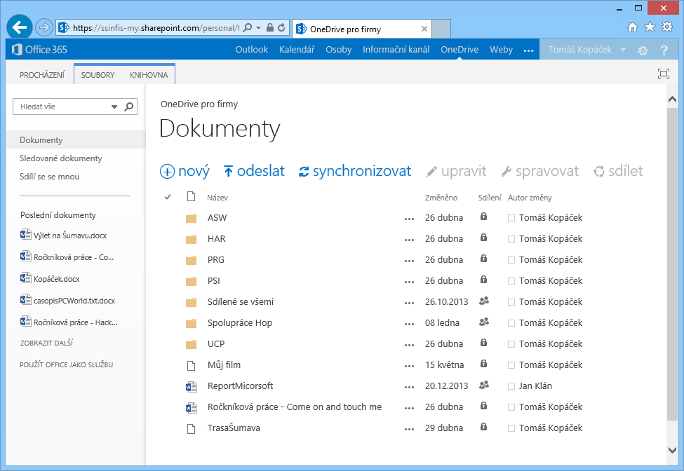 OneDrive pro firmy v Office 365 Velmi důležitou části portálu Office 365 je OneDrive.