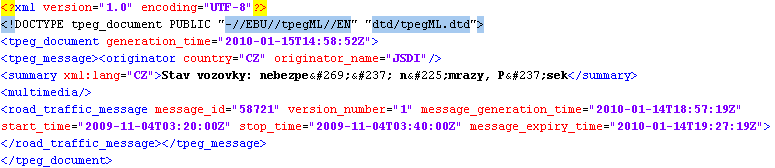 Obrázek 10 Zobrazení zaslaných segmentů a počátečního bodu v GlobalNetwork Obrázek 11 RTM XML bez konvertované polohy a popisu 5.1.5 Výstupy: správně konvertované zprávy Příchozí zpráva z JSDI <?